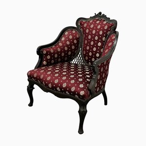 Victorian Salon Chair Upholstered in Regency Silk Fabric, 1880s