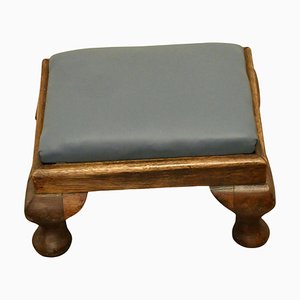 Victorian Country House Oak Foot Stool Upholstered in Soft Leather, 1880s
