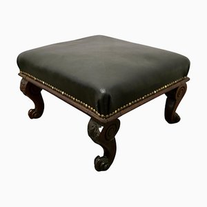 Victorian Country House Foot Stool Upholstered in Leather, 1870s