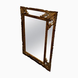 Large Heavily Carved French Oak Gilt Cushion Mirror, 1880s