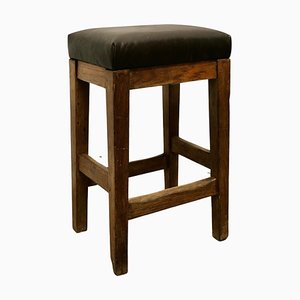 Arts and Crafts Golden Oak and Leather Stool, 1880s