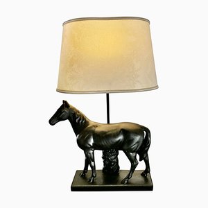 Schwarze Art Deco Tischlampe mit Pferd, 1930er