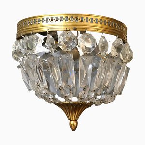 Petite Empire French Crystal Basket Chandelier, 1920s