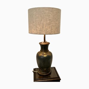 Lámpara de mesa francesa ajustable Arts & Crafts de latón y estaño, años 20