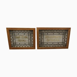 Large Leaded Glass Opticians Window Signs, 1900, Set of 2