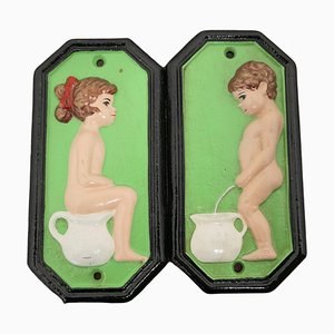 Carteles de baño masculinos y femeninos, años 60. Juego de 2