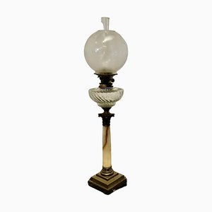 Glass Oil Lamp on Marble Column with a Stepped Brass Base, 1880s