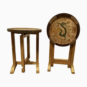 Round Chinoiserie Folding Side Tables, 1920, Set of 2