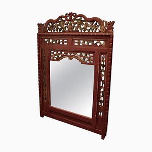 19th Century Oriental Painted Red Lacquer Mirror, 1880s