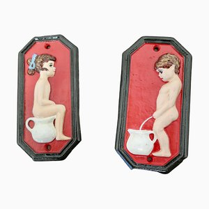 Carteles de baño masculinos y femeninos, 1960. Juego de 2