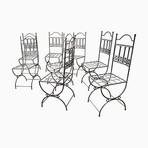 Tall Strapwork Iron Garden Chairs, 1960s, Set of 8