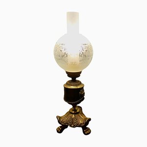 Napoleon III French Brass Oil Lamp with Lions and Chains, 1880s