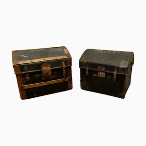 Victorian Canvas and Leather Dome Top Travel Trunks, 1880s, Set of 2