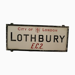 Plaque de Rue Edwardian City of London Lothbury EC2 en Verre, 1910s