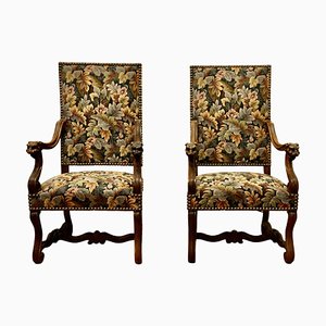 French Arts and Crafts Gothic Walnut Library Chairs, 1880, Set of 2