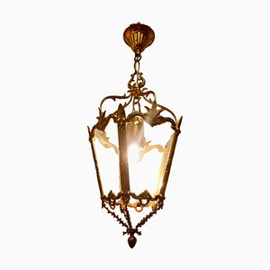 Decorative French Gilt Brass Lantern Pendant Light, 1930