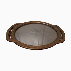 Oval Carved Oak Breton Country Tray, 1900s