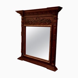 Large Carved Fruitwood Overmantel Wall Mirror, 1970s
