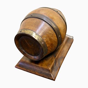 Antique Treen String Barrel with Brass, 1880