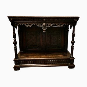 Antique Gothic Green Buffet in Carved Oak, 1600s