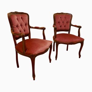 French Button Back Salon Chairs, 1970, Set of 2