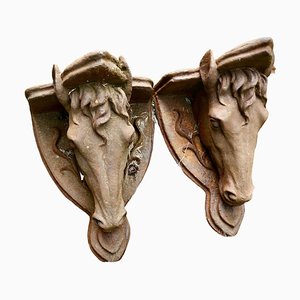 Vintage Horses Head Wall Brackets in Cast Iron, 1920, Set of 2