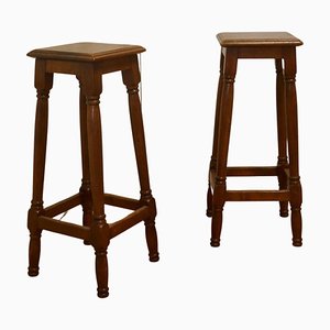 French Farmhouse High Kitchen Stools in Walnut, 1890, Set of 2