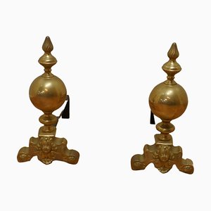 Large French Brass Fire Dogs, 1880, Set of 2