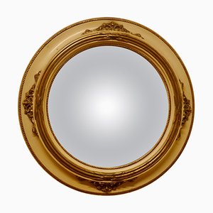 Espejo de pared francés grande convexo dorado y crema, años 20