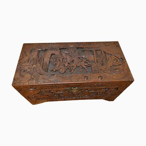 Large Carved Oriental Camphor Wooden Chest, 1960