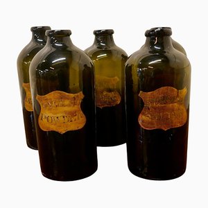 Grands Pots de Pharmacie en Verre Vert Mousse, 1850s, Set de 5