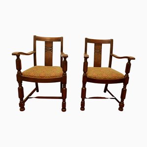 Arts & Crafts Golden Oak Carver Chairs, 1920s, Set of 2