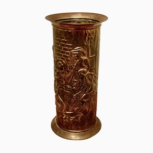 Arts and Crafts Embossed Brass Umbrella Stand, 1930s