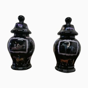 Reverse Painted Decoupage Baluster Vasen mit Deckel, 1960er, 2er Set