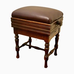 Victorian Leather Rising Piano Stool, 1890s