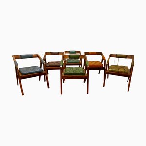 Mid-Century Leather and Fruitwood Dining Chairs, 1960, Set of 6