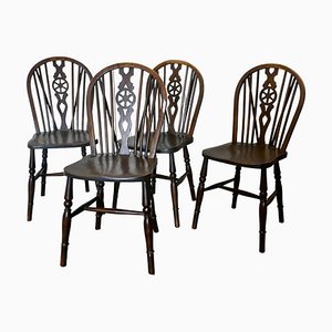 Antique Windsor Kitchen Dining Chairs in Beech and Elm, 1900, Set of 4
