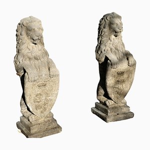 Grandi sculture di leoni araldici in pietra, Inghilterra, 1960, set di 2