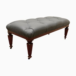 Large Deeply Buttoned Chesterfield Library Stool in Leather, 1870