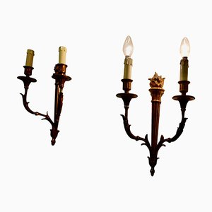 Large French Neoclassical Brass Twin Wall Lights, 1920, Set of 3