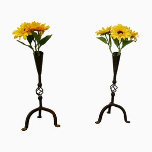 Gothic Candle Sticks in Wrought Iron, 1960, Set of 2