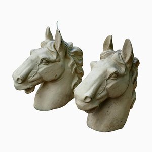 Large Horse Heads in Painted Cast Iron, 1960, Set of 2