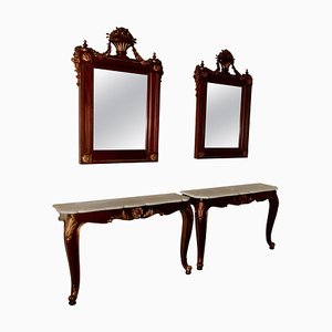 Tables Console avec Plateau en Marbre et Miroirs, France, 1890, Set de 4