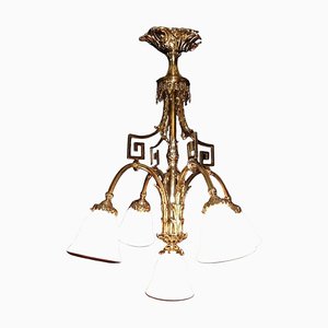 French Rococo Chandelier in Gilded Brass, 1900