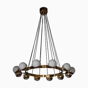 Large Brass and Murano Glass Chandelier, 2000s