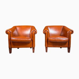 Vintage Sessel aus kastanienbraunem Leder, 2er Set