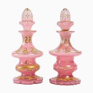 Frascos de perfume rosa opalino, siglo XIX. Juego de 2