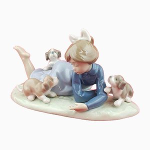 Figurine of Romp Girl with Puppies from Lladro, 1980s