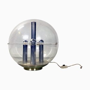 Italian Modern Aluminum and Transparent Plastic Sphere Table or Floor Lamp, 1970s