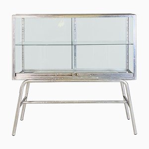 Vitrina de farmacia italiana Mid-Century moderna de aluminio y vidrio, años 50